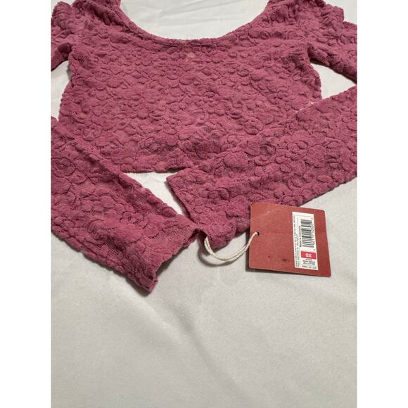 Mossimo Supply Co. Feminine Floral Lace Cropped Top Pink Long Sleeve XS NWT - Picture 3 of 9